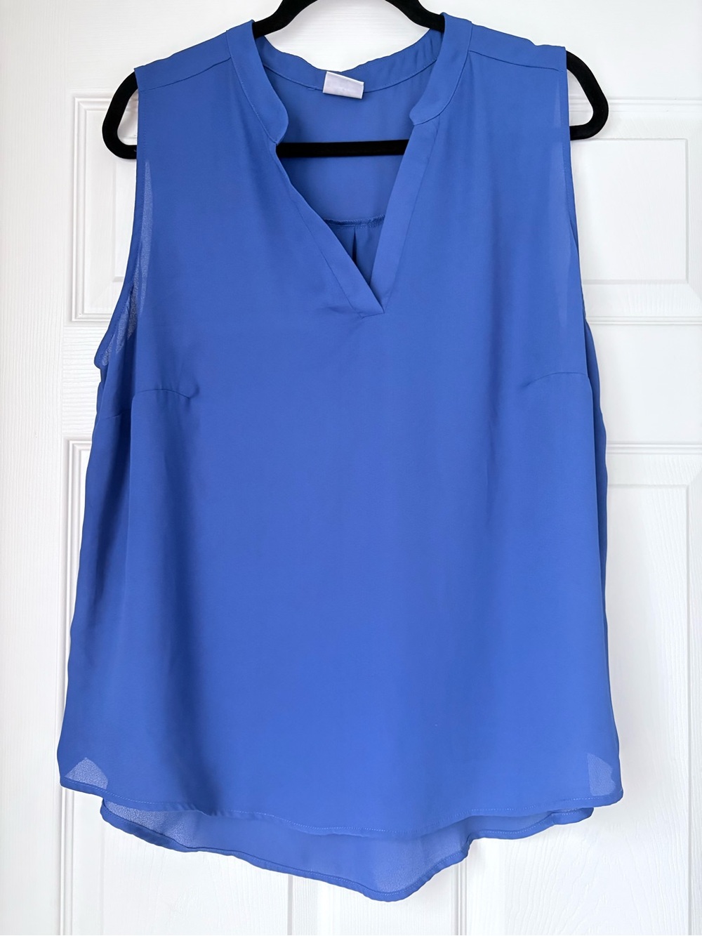 Chiffon Split-Neck Tank Top - Blue